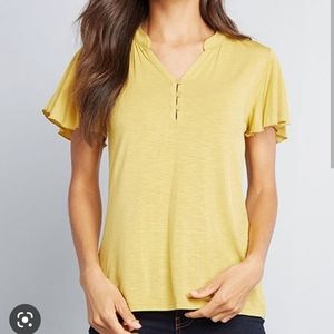 Modcloth Cheerful Yellow Flutter Sleeve Top